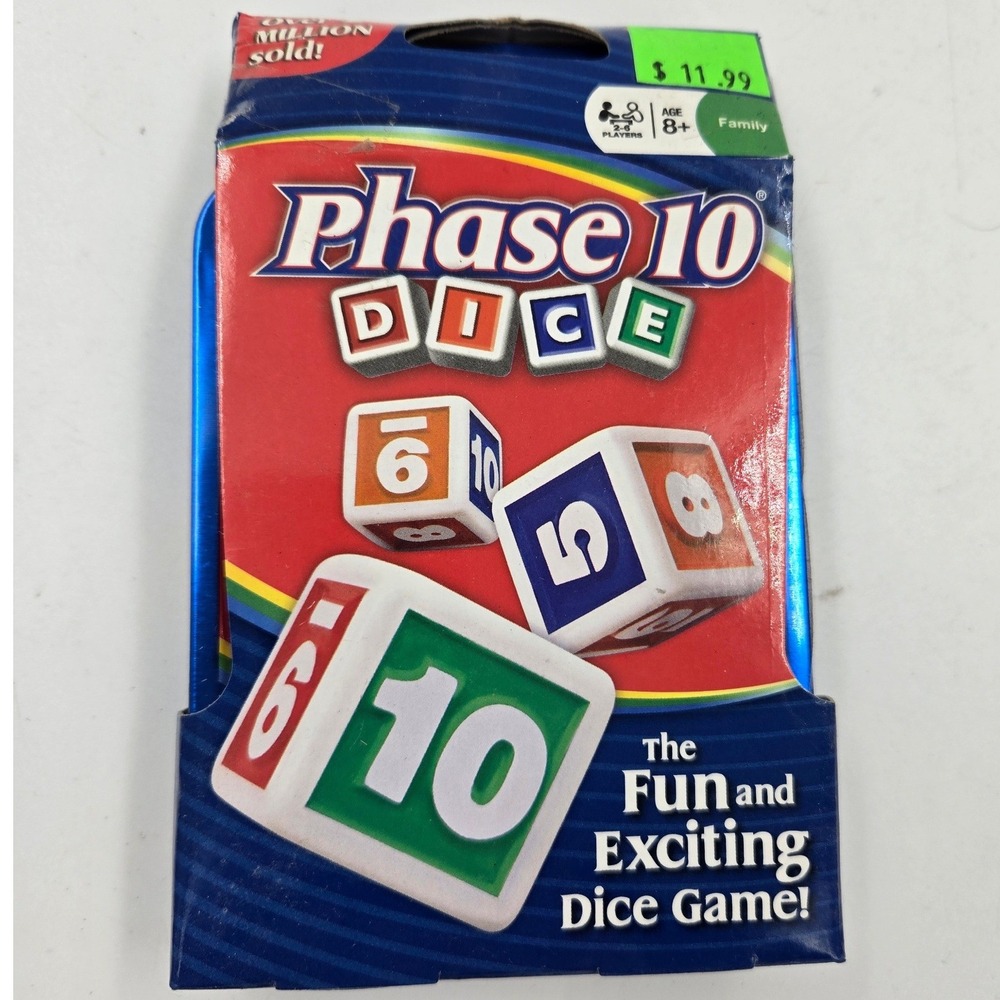 Phase 10 Dice Game Fundex Blue Metal Storage Tin Travel Edition Ages 8+ NEW